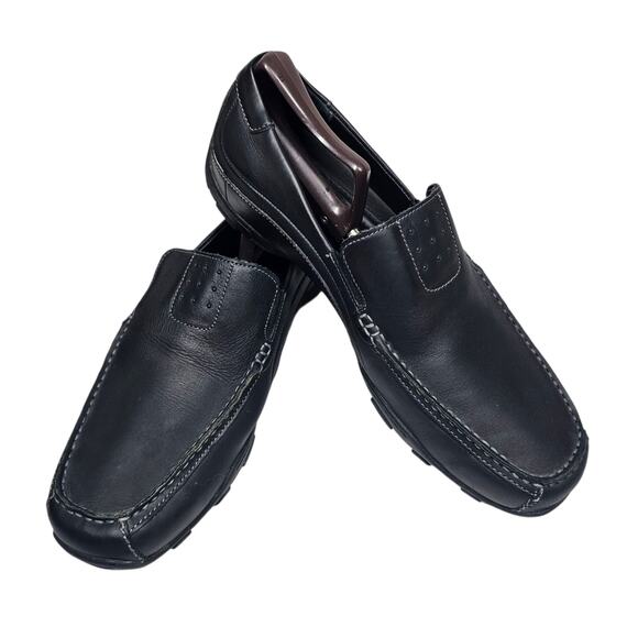 Skechers Men's Black Leather Square Toe Slip-On Comfort Shoes #61190 Size 12 - Picture 1 of 11